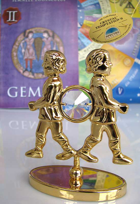 Gemeni cu Cristale Swarovski - placat cu Aur 24K + broșură „Gemenii”