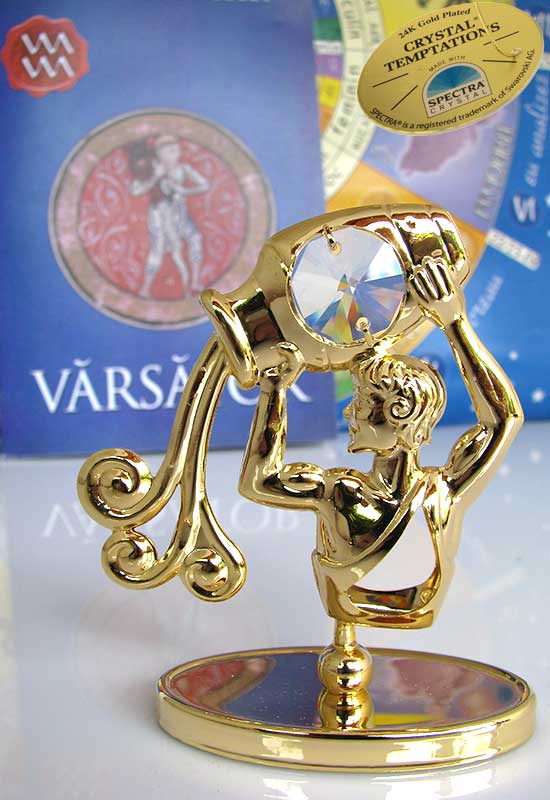 Vărsător cu Cristale Swarovski - placat cu Aur 24K + broșură „Vărsător”